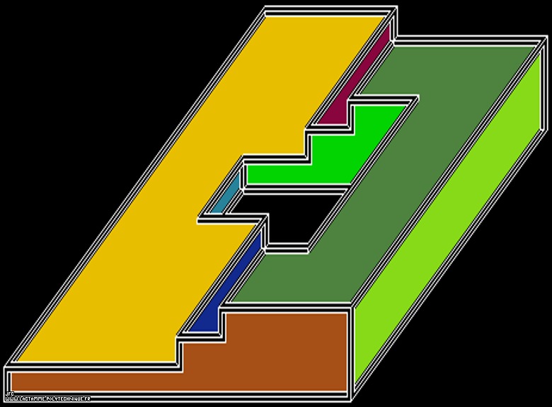  Escalier doublement paradoxal (voir la légende plus complète et en français          de cette image) construit lui-même à l’aide d’une structure paradoxale ;  par Jean-François Colonna.