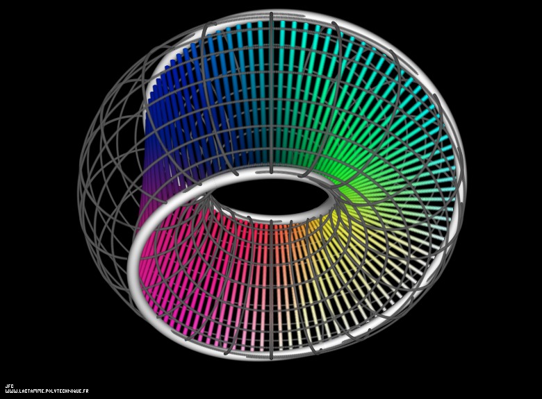 Nœud trivial et ruban de Möbius construits sur un tore, par Jean-François Colonna.