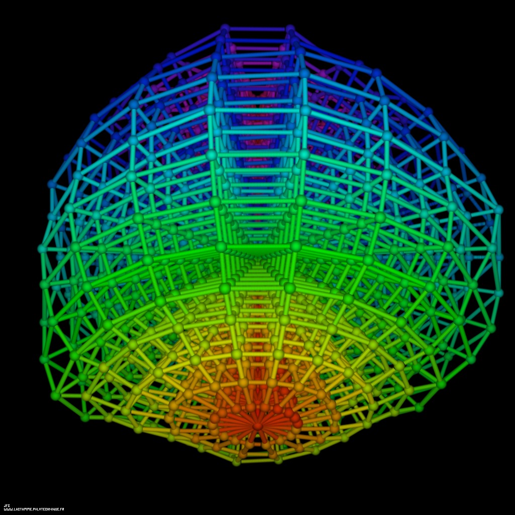 Quadrangulation ’régulière’ du volume d’une sphère « froissée » -18x18x8-, par Jean-François Colonna.