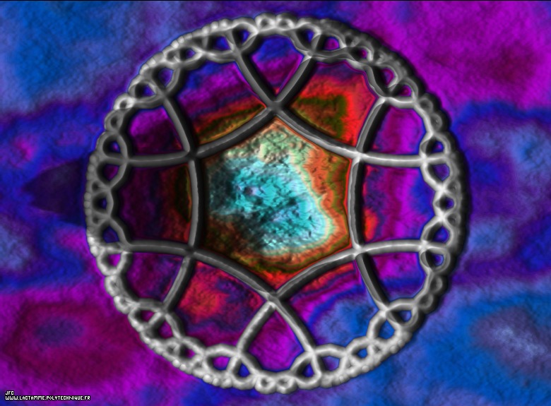 Visualisation « artistique » du pavage hexagonal du disque hyperbolique de Poincaré, par Jean-François Colonna.