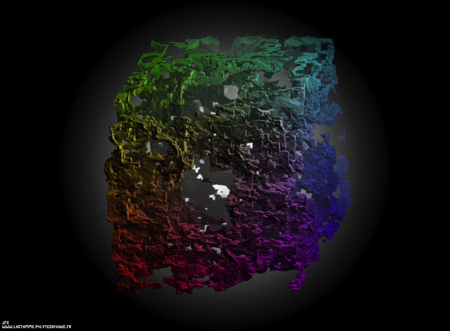 Une éponge de Menger (itération 3) érodée, par Jean-François Colonna.
