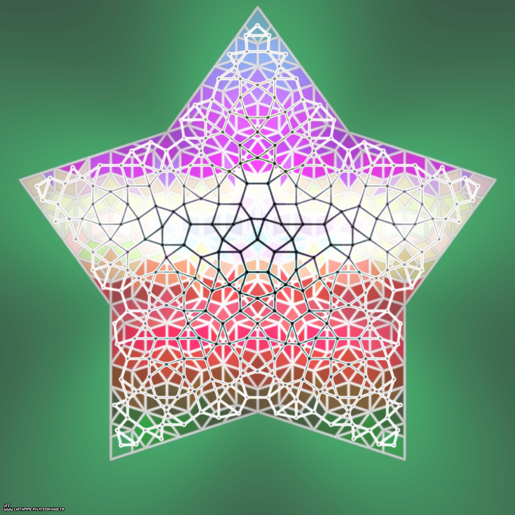 Vue artistique d’un pavage de Penrose pseudo-périodique du Décagone d’Or, par Jean-François Colonna.