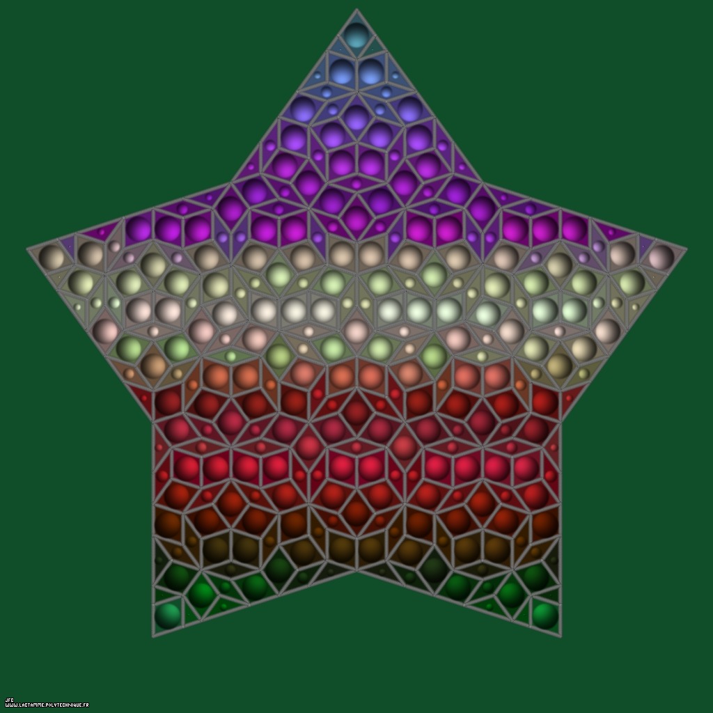Visualisation tridimensionnelle d’un pavage de Penrose pseudo-périodique du Décagone d’Or, par Jean-François Colonna