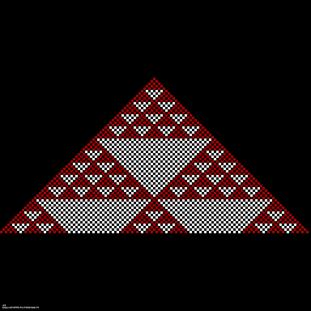64 premières lignes du triangle de Pascal, par J.-F. Colonna