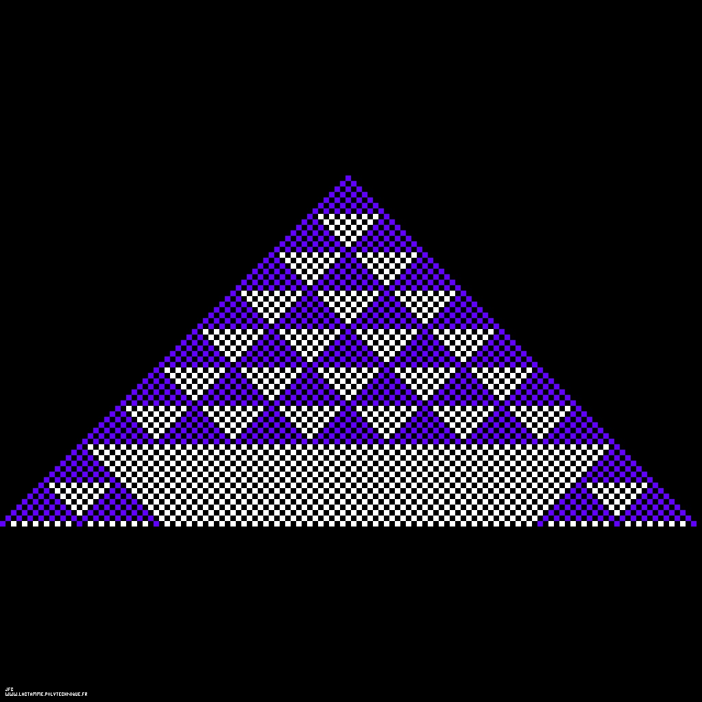64 premières lignes du triangle de Pascal, par J.-F. Colonna