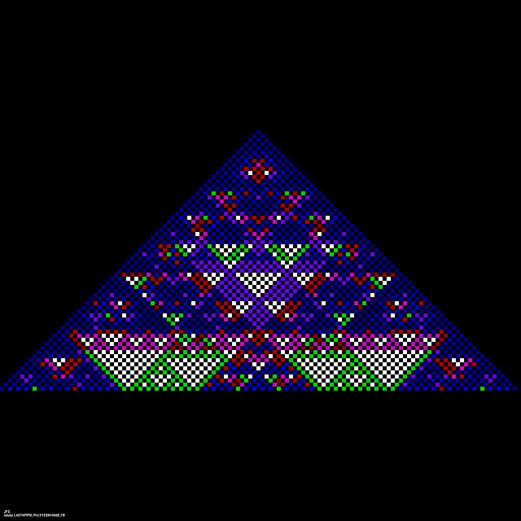 64 premières lignes du triangle de Pascal, par J.-F. Colonna