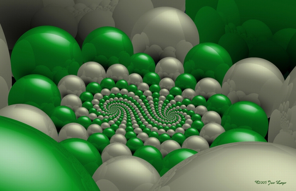 Empilement de sphères en spirale de Doyle, par Jos Leys.